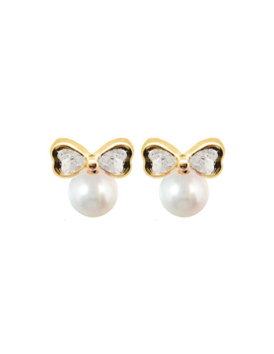 Broqueles de moño de oro con acabado brillante perla