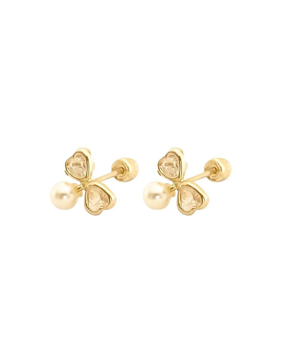 Broqueles de moño de oro con acabado brillante perla 2