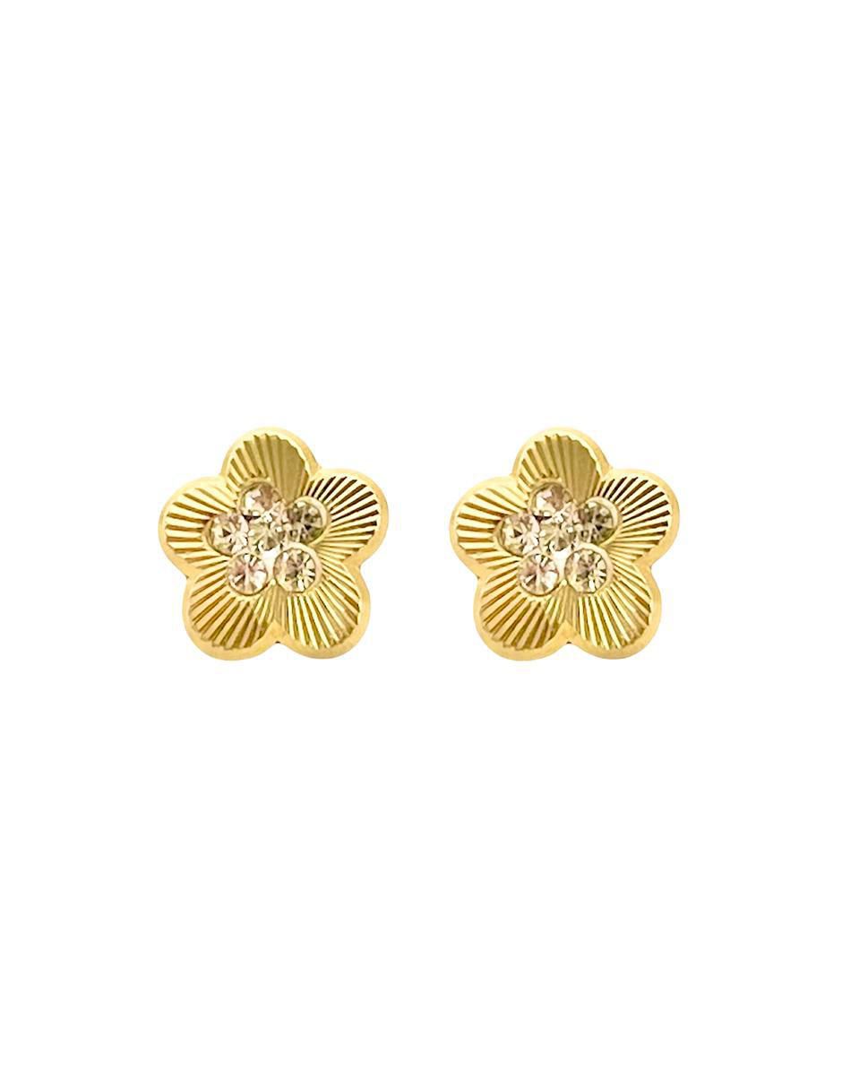 Broqueles de flor de oro con acabado brillante zirconia