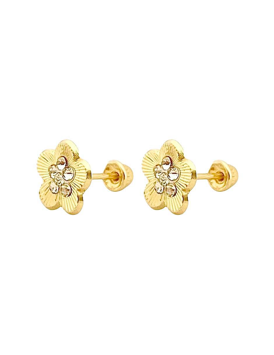 Broqueles de flor de oro con acabado brillante zirconia 2