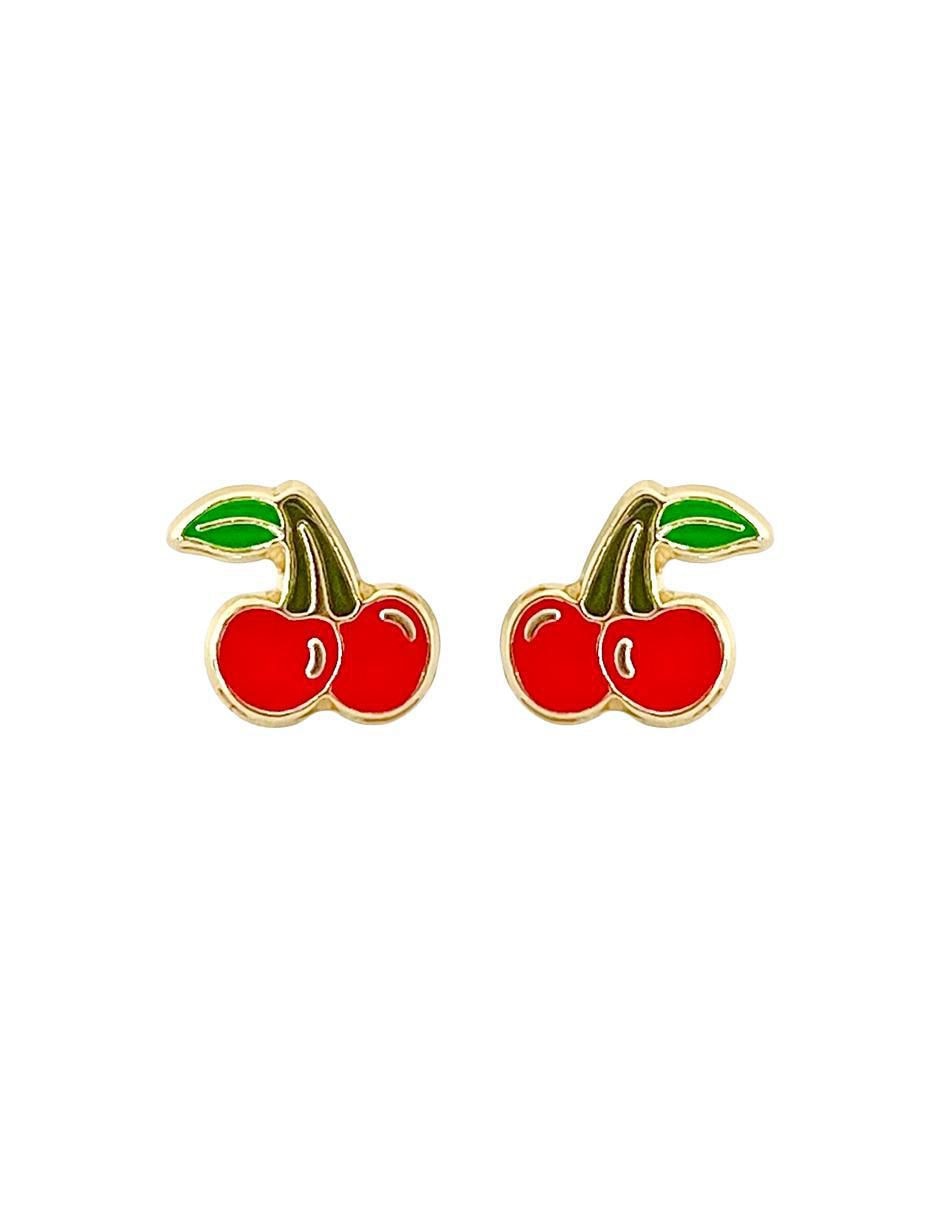 Broqueles de cereza de oro con acabado esmaltado