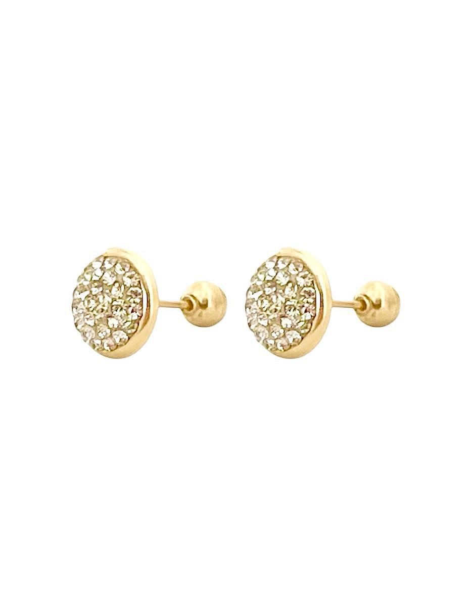 Broqueles redondos de oro con acabado brillante zirconia 4