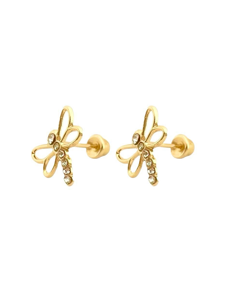 Broqueles de libélula de oro con acabado brillante zirconia 4