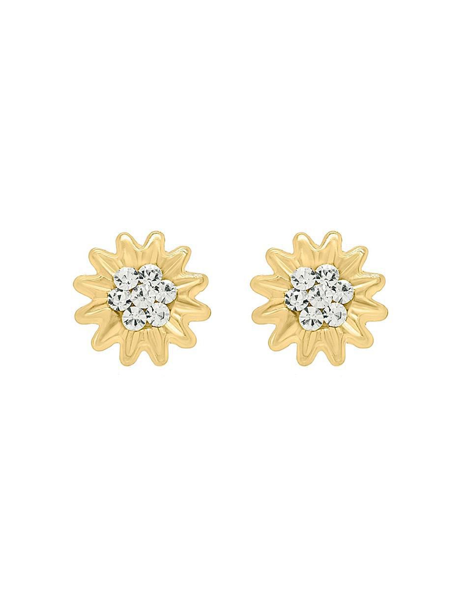 Broqueles de flor de oro con acabado brillante zirconia