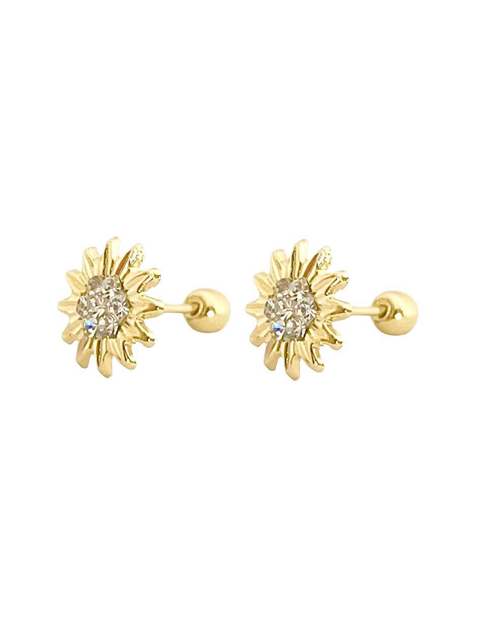 Broqueles de flor de oro con acabado brillante zirconia 4