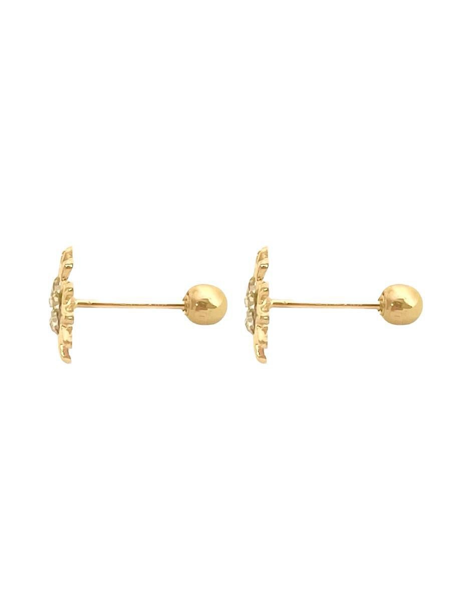 Broqueles de flor de oro con acabado brillante zirconia 5