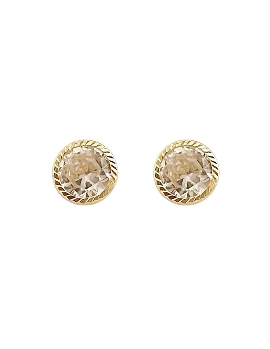 Broqueles redondos de oro con acabado diamantado zirconia