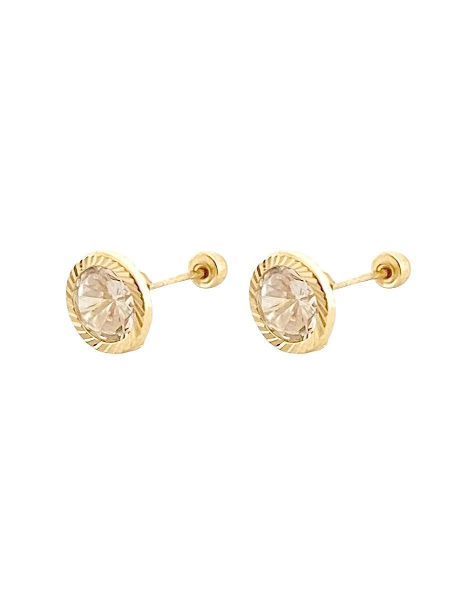 Broqueles redondos de oro con acabado diamantado zirconia 4