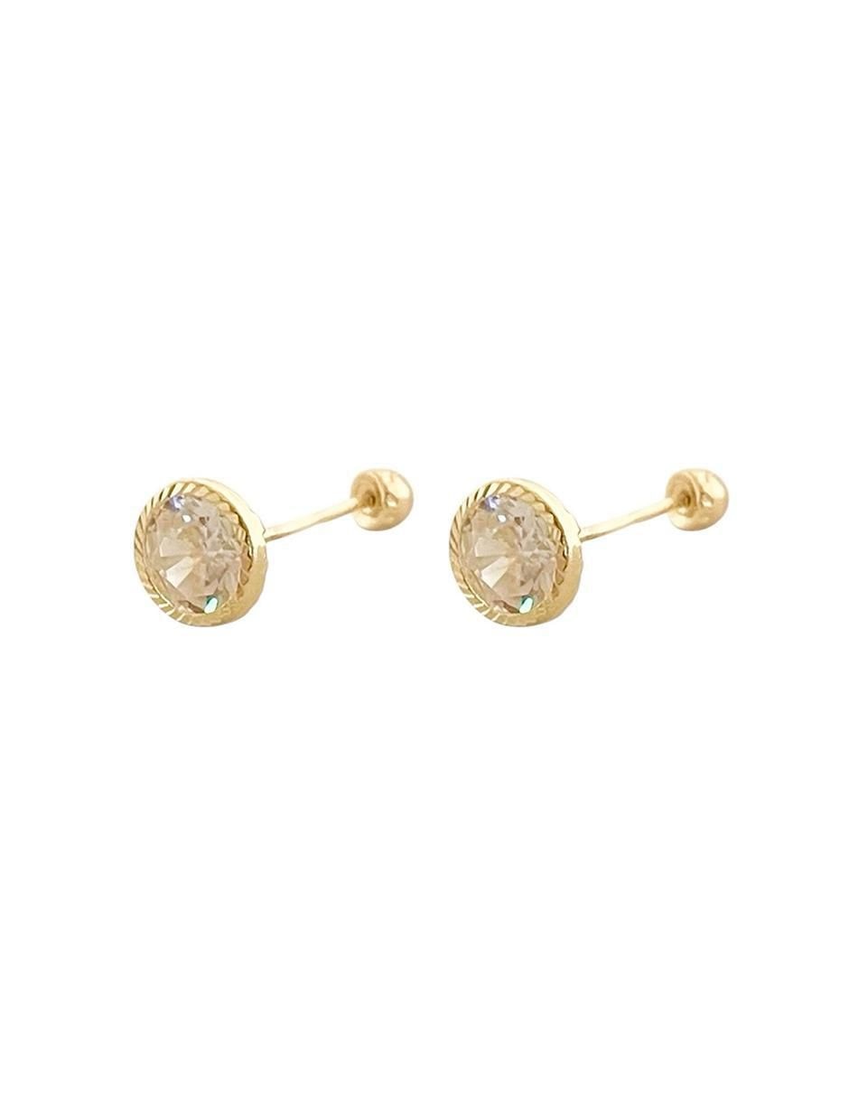 Broqueles redondos de oro con acabado diamantado zirconia 4