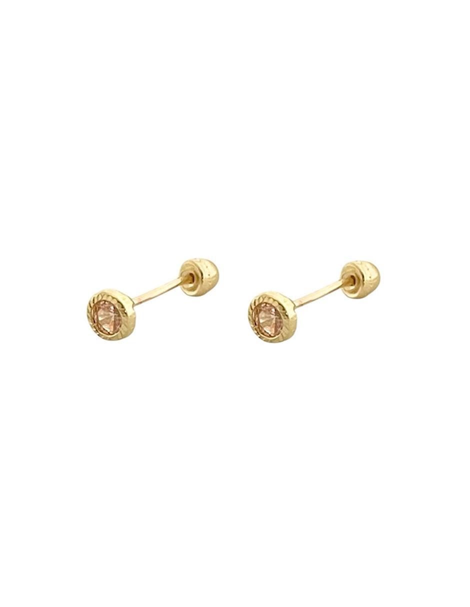 Broqueles redondos de oro con acabado diamantado zirconia 5