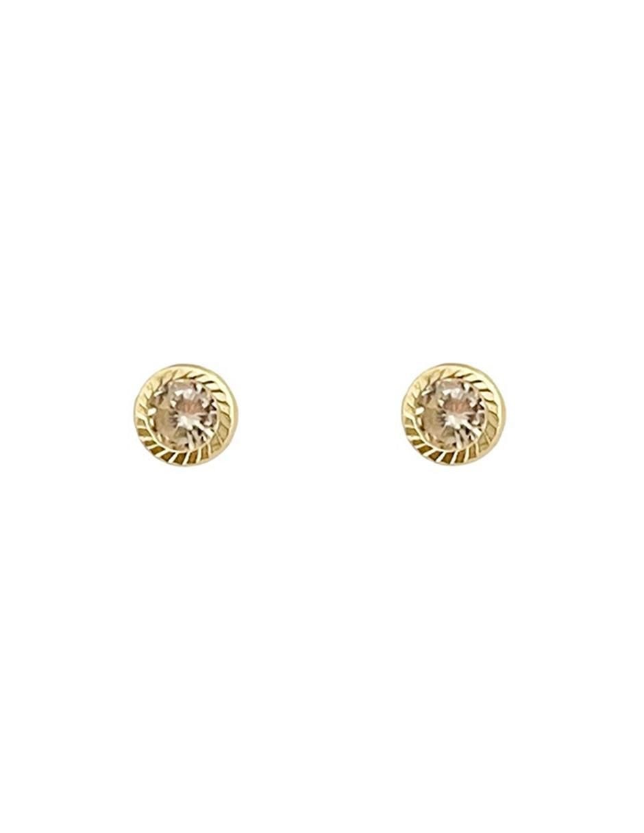 Broqueles redondos de oro con acabado diamantado zirconia