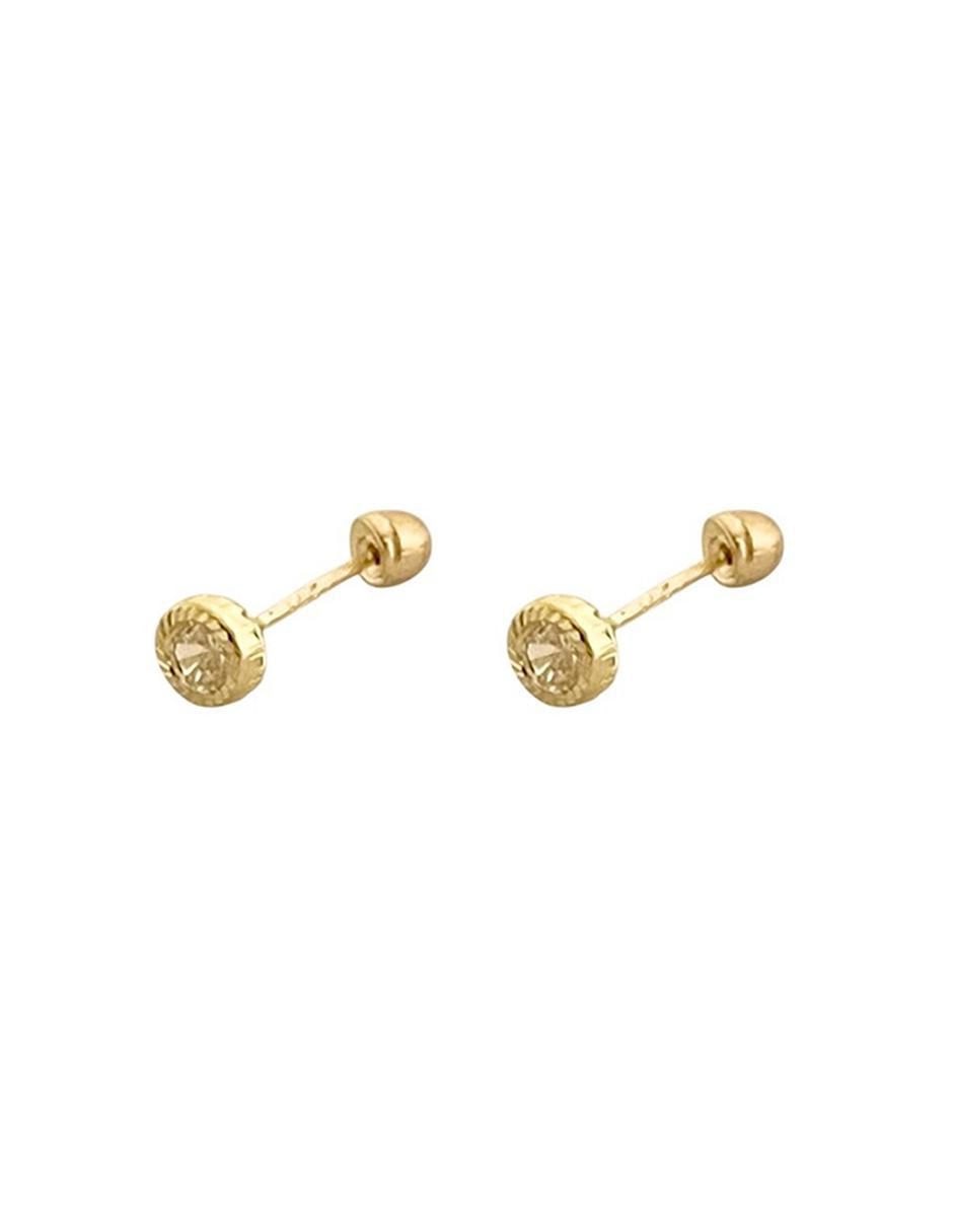 Broqueles redondos de oro con acabado diamantado zirconia 5