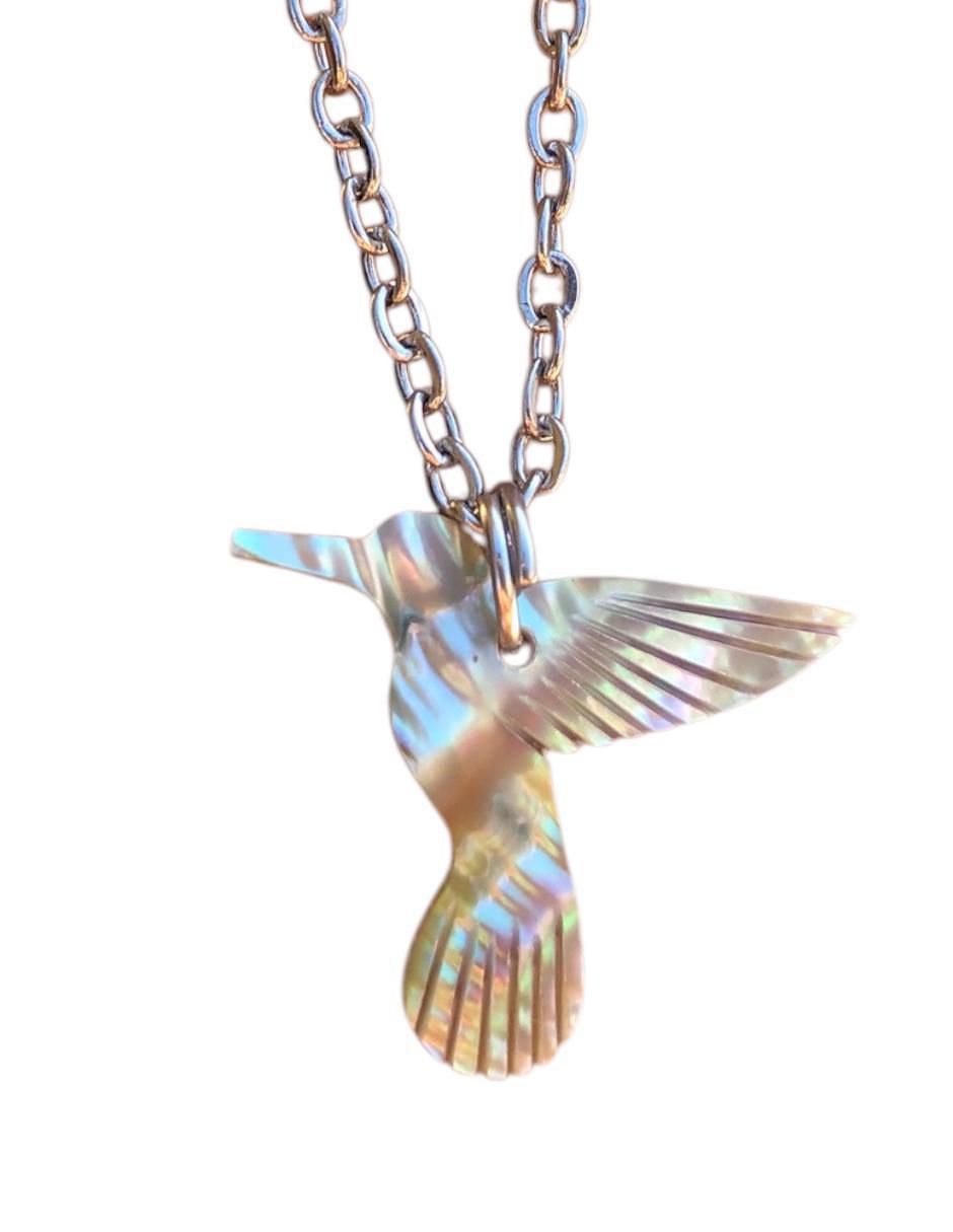 Collar colibrí "de (si aplica)" colibrí mirlo blanco familia o colección "de" acero inoxidable sin kilataje