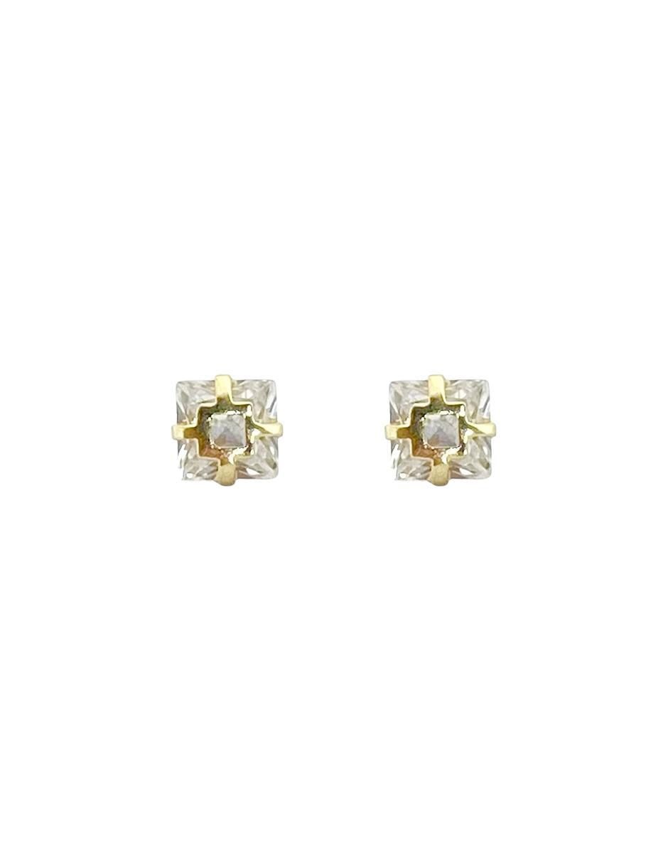 Broqueles cuadrados de oro con acabado brillante zirconia Broqueles cuadrados de oro con acabado brillante zirconia