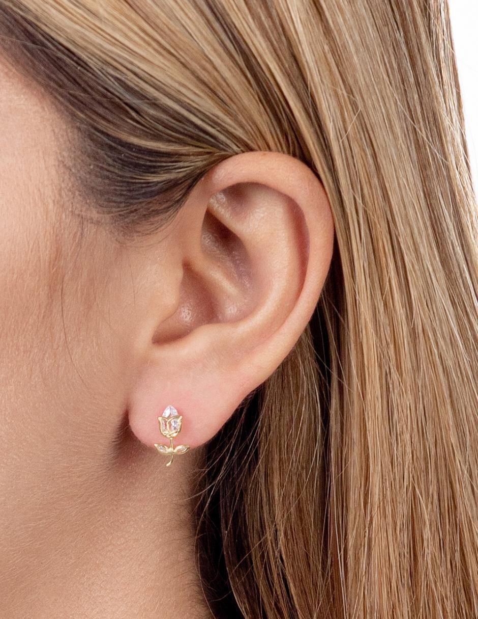 Broqueles de flor de oro con acabado brillante zirconia 2