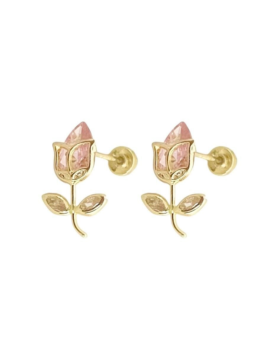 Broqueles de flor de oro con acabado brillante zirconia 4