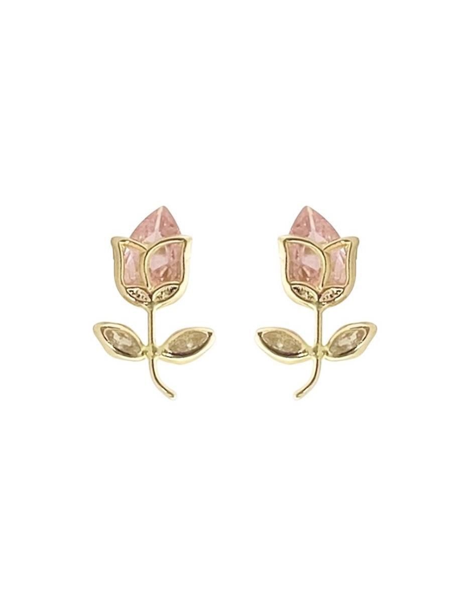 Broqueles de flor de oro con acabado brillante zirconia