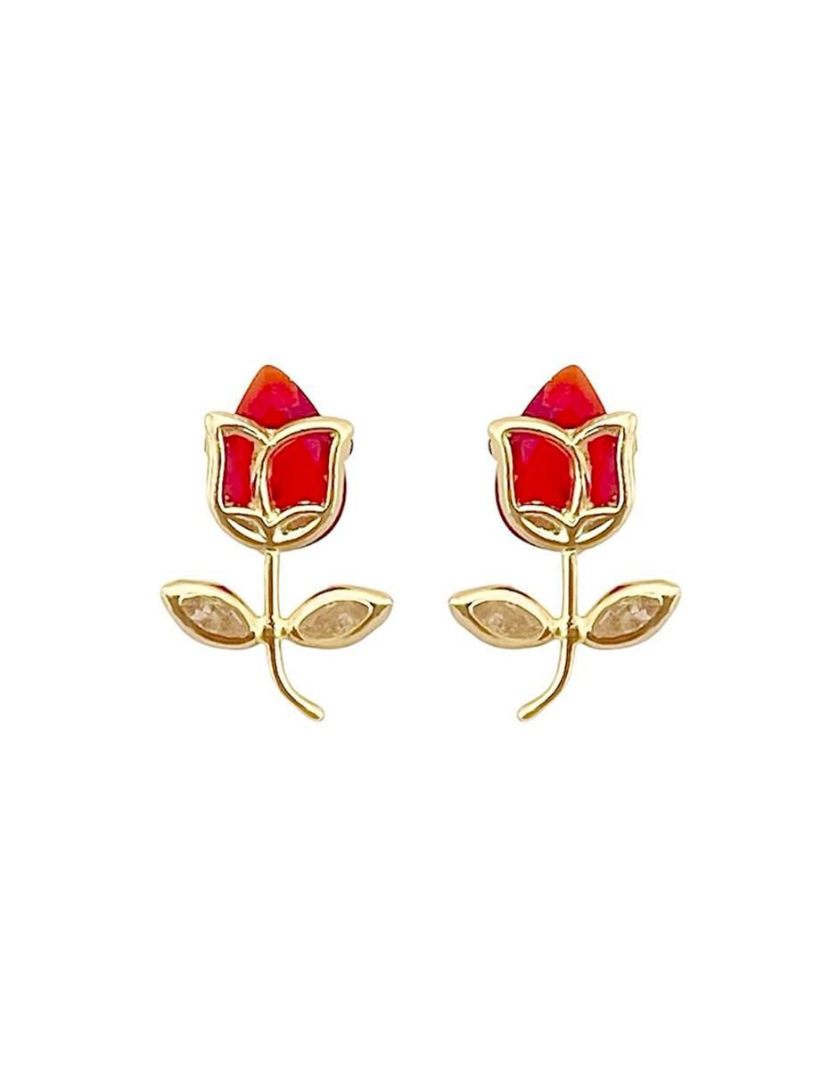 Broqueles de flor de oro con acabado brillante zirconia