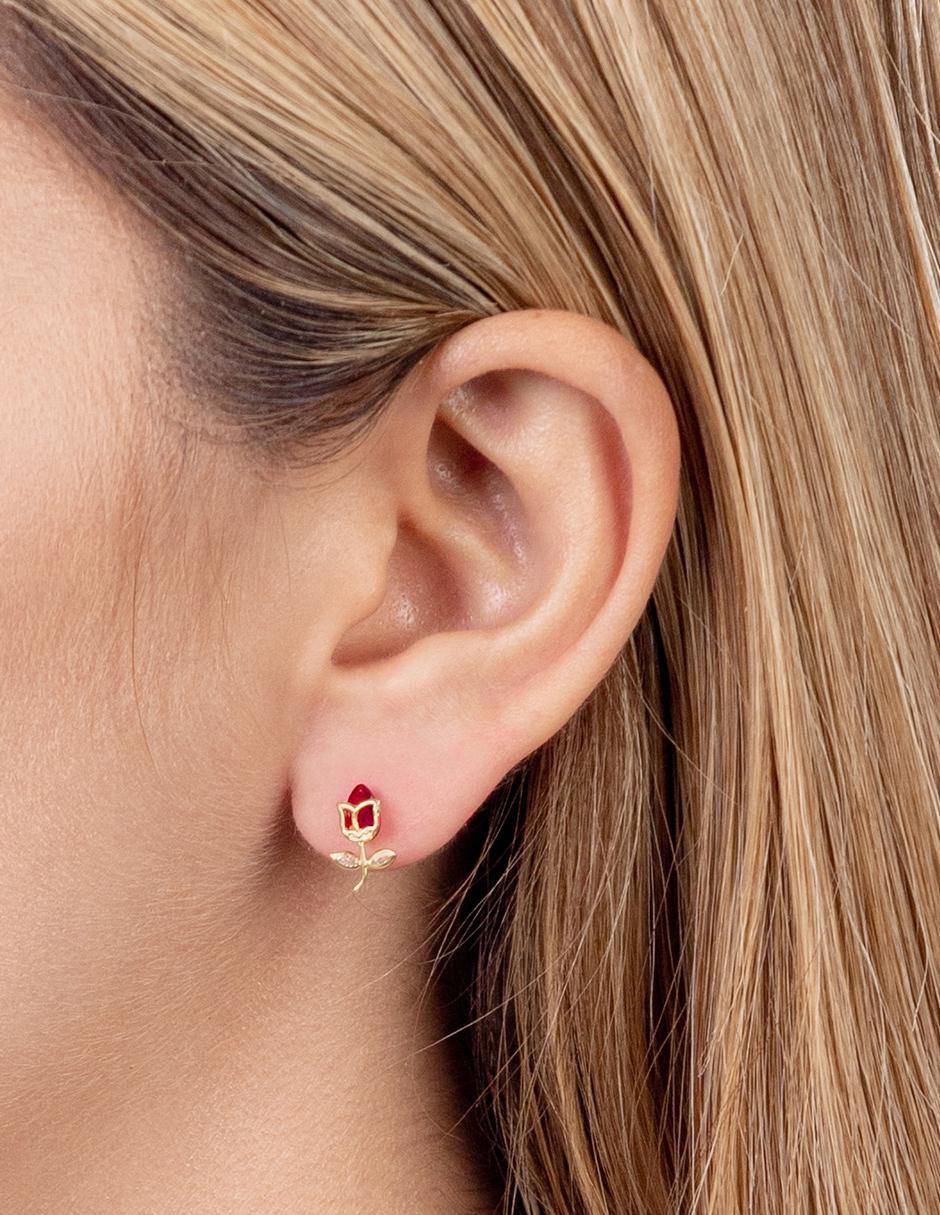 Broqueles de flor de oro con acabado brillante zirconia 2