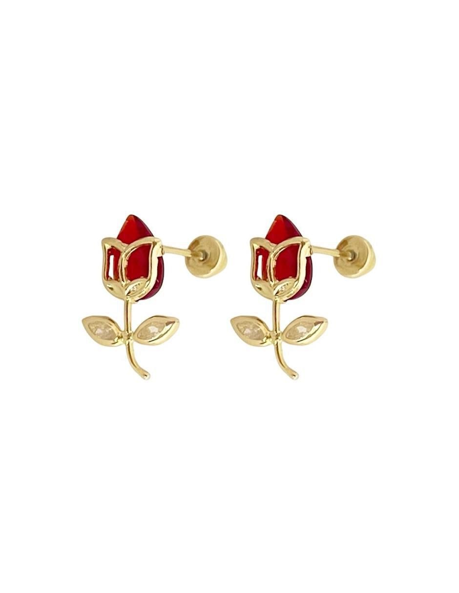 Broqueles de flor de oro con acabado brillante zirconia 5