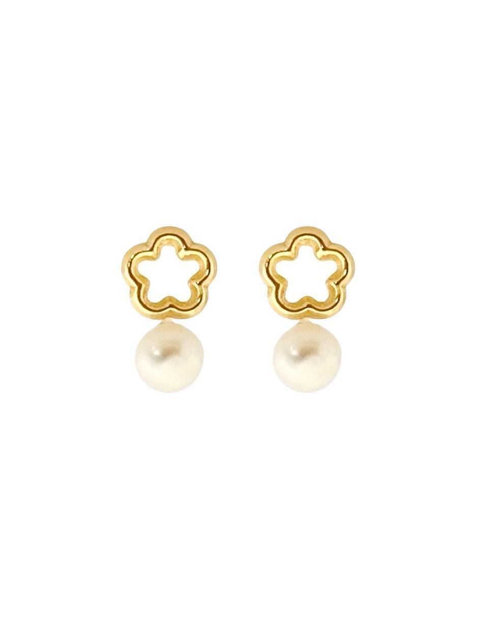 Broqueles de flor de oro con acabado brillante perla