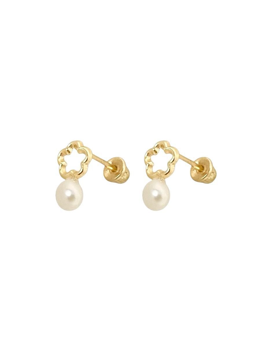 Broqueles de flor de oro con acabado brillante perla 4