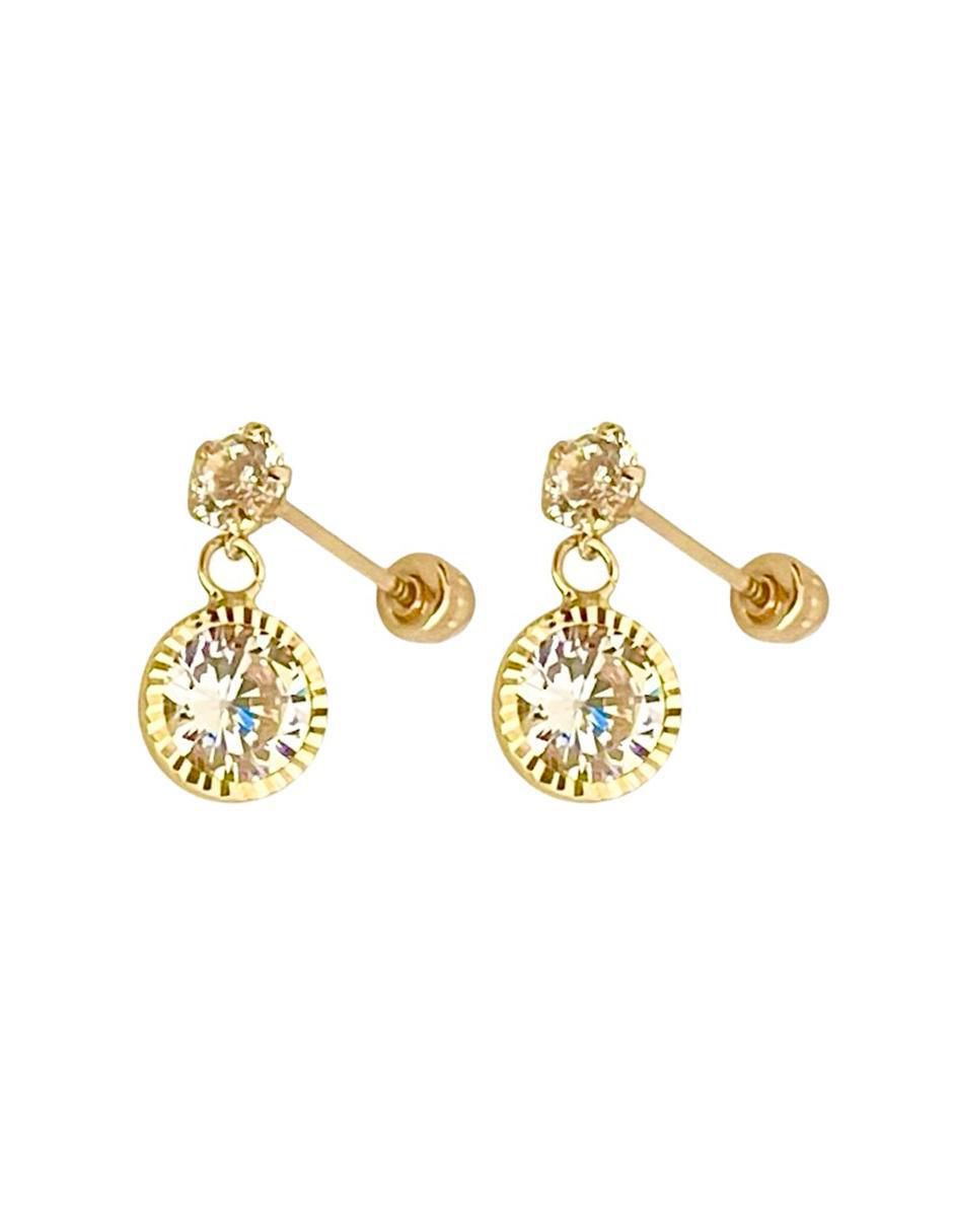 Aretes redondos de oro con acabado brillante zirconia 4