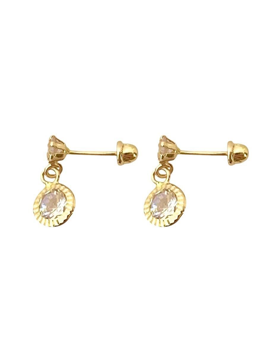 Aretes redondos de oro con acabado brillante zirconia 5