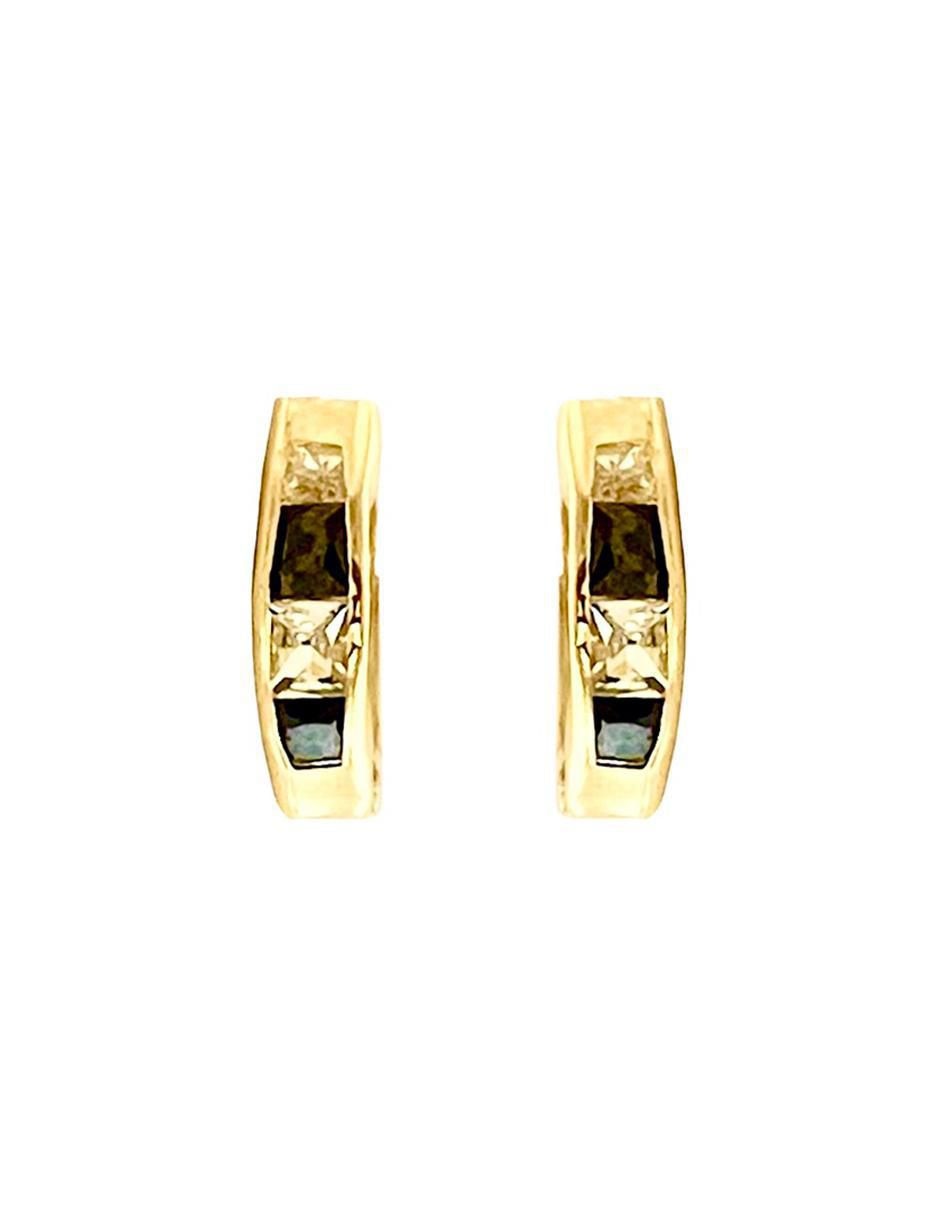Aretes redondos de oro 10 K con acabado brillante zirconia