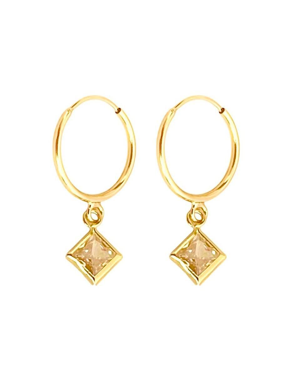 Arracadas de rombo de oro con acabado brillante zirconia