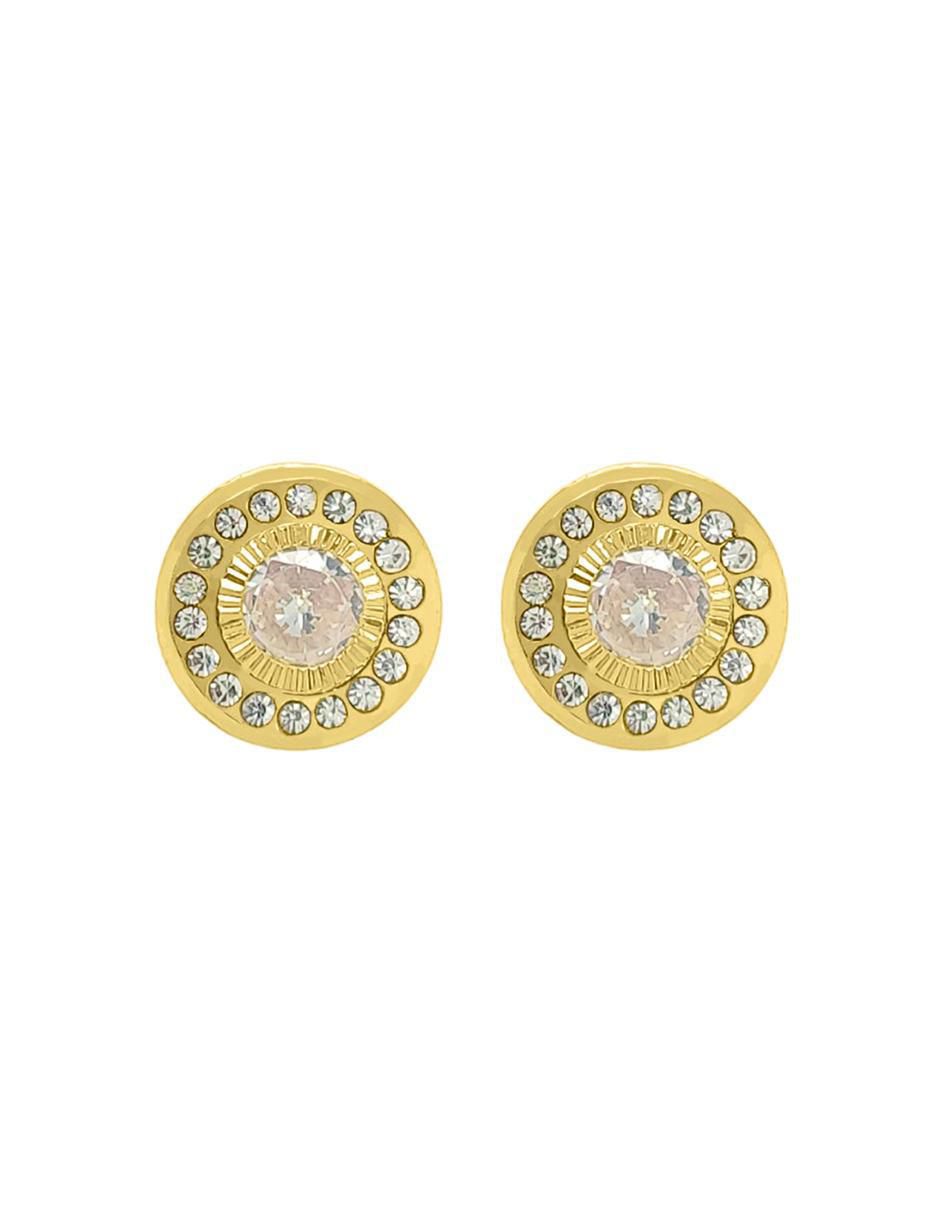 Broqueles redondos de oro con acabado brillante zirconia