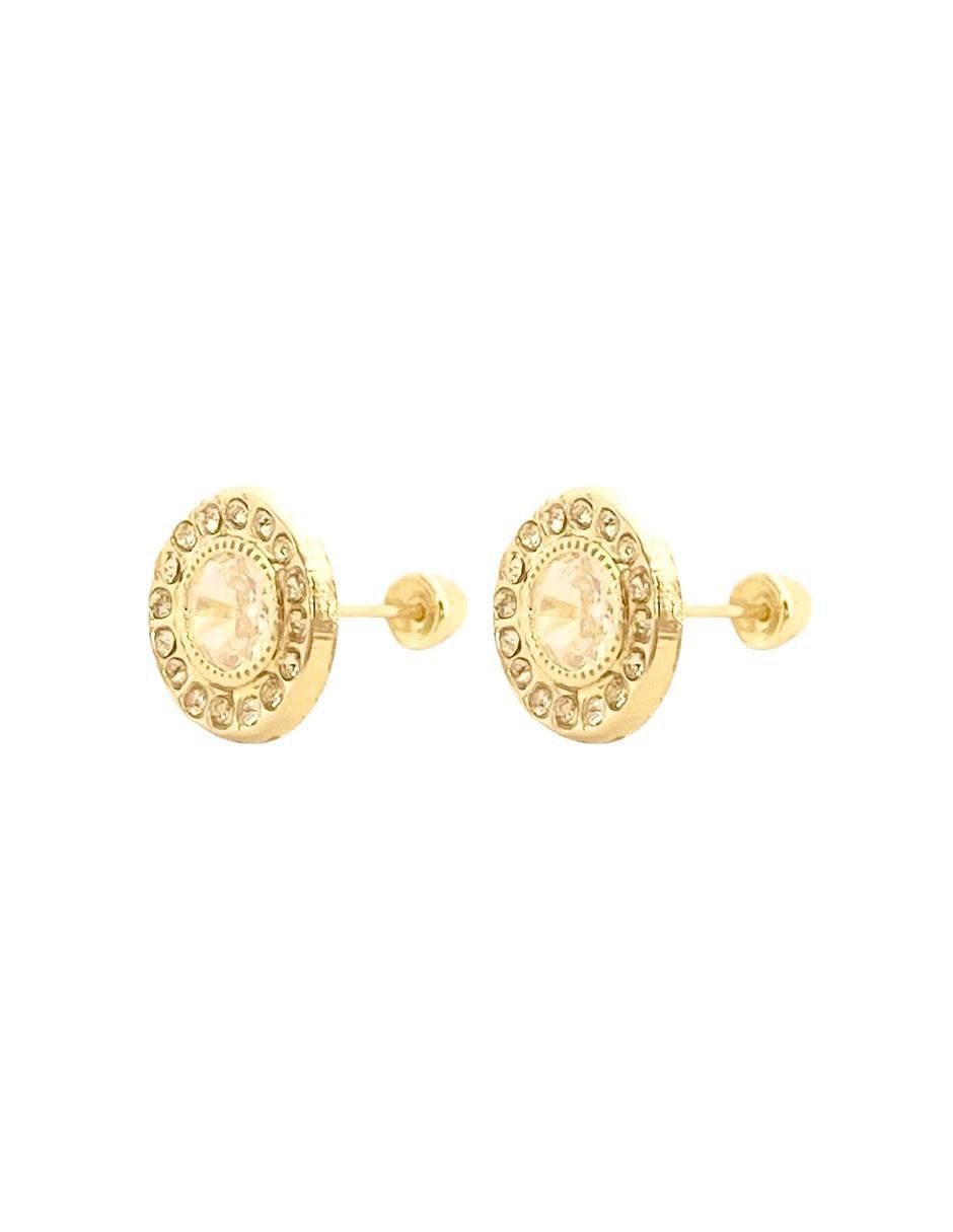 Broqueles redondos de oro con acabado brillante zirconia 4