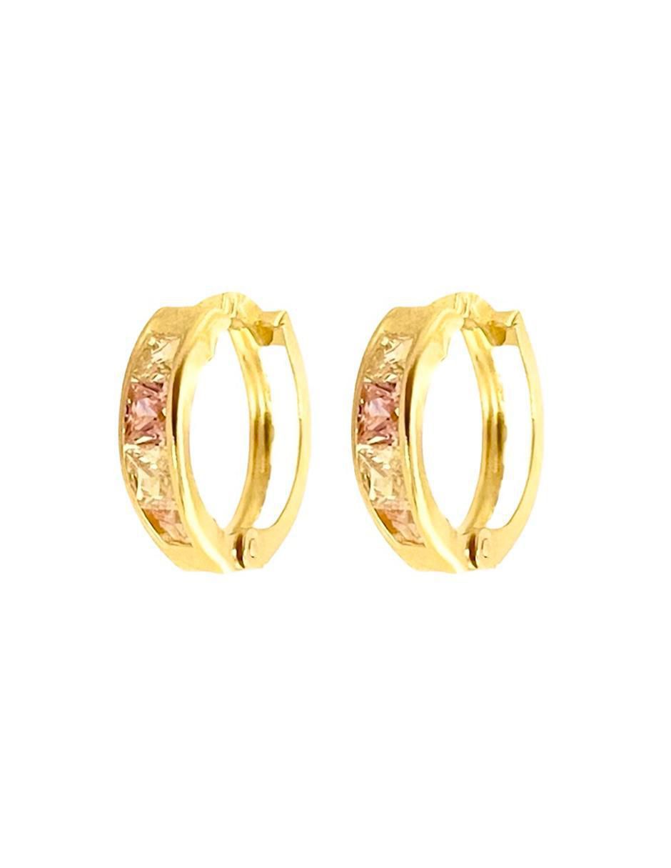 Aretes redondos de oro con acabado brillante zirconia 5