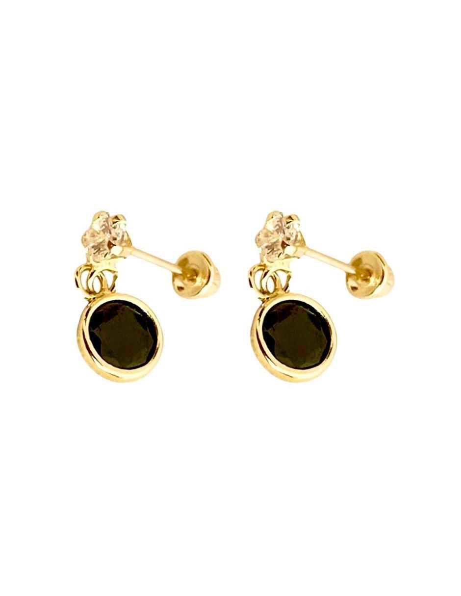Aretes redondos de oro con acabado brillante zirconia 4