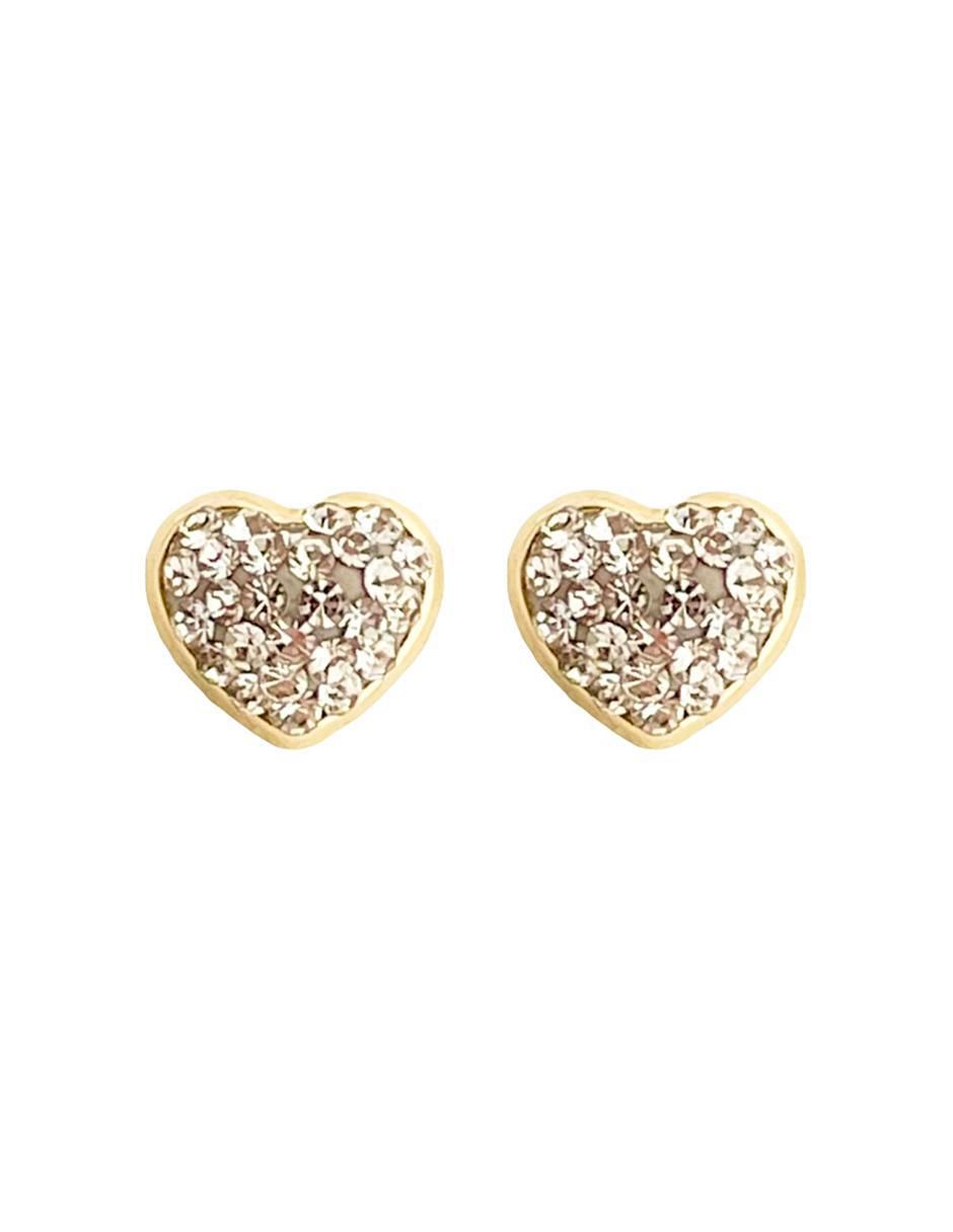 Broqueles de corazón de oro con acabado brillante zirconia