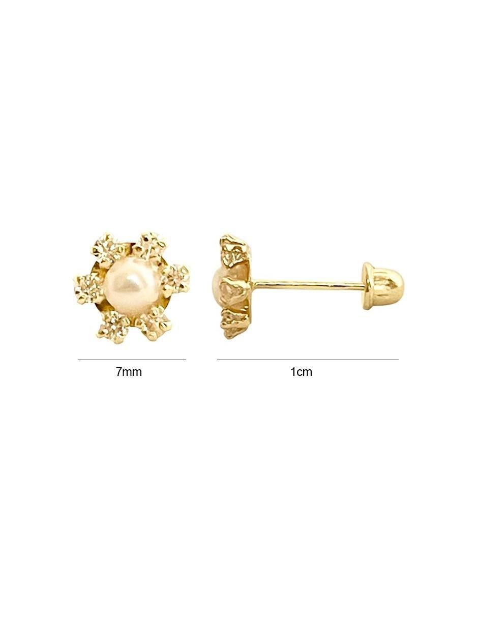 Broqueles de flor de oro con acabado brillante perla 6