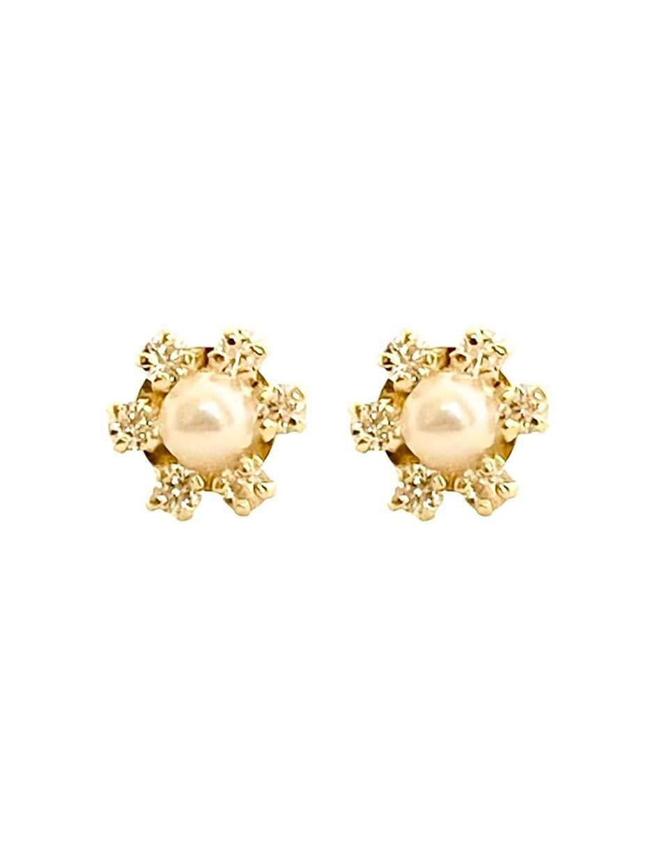 Broqueles de flor de oro con acabado brillante perla