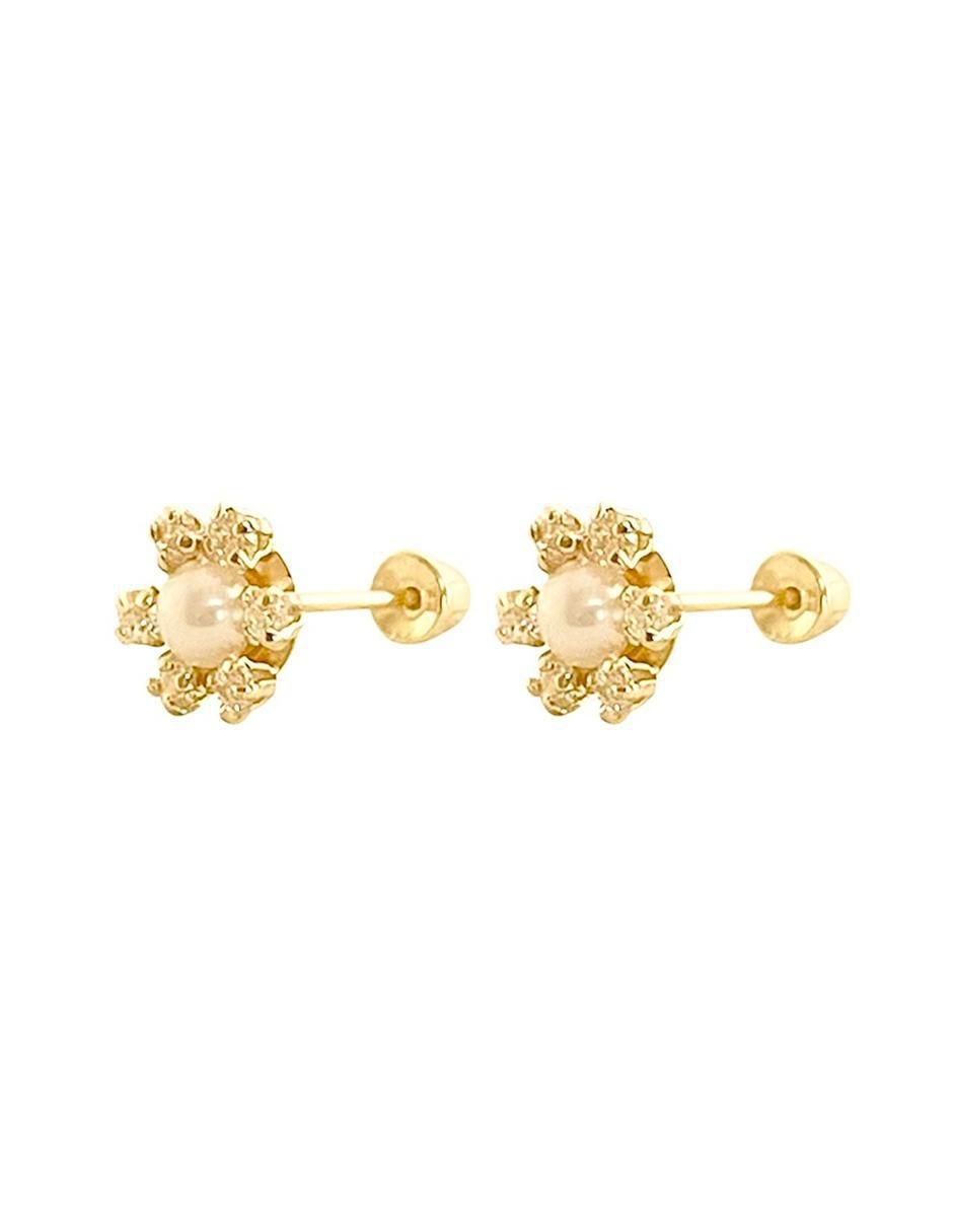 Broqueles de flor de oro con acabado brillante perla 4