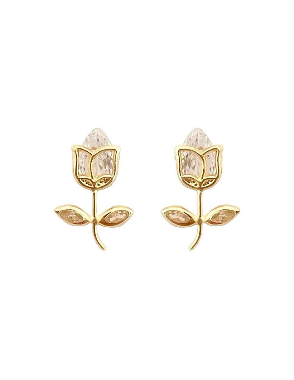 Broqueles de flor de oro con acabado brillante zirconia