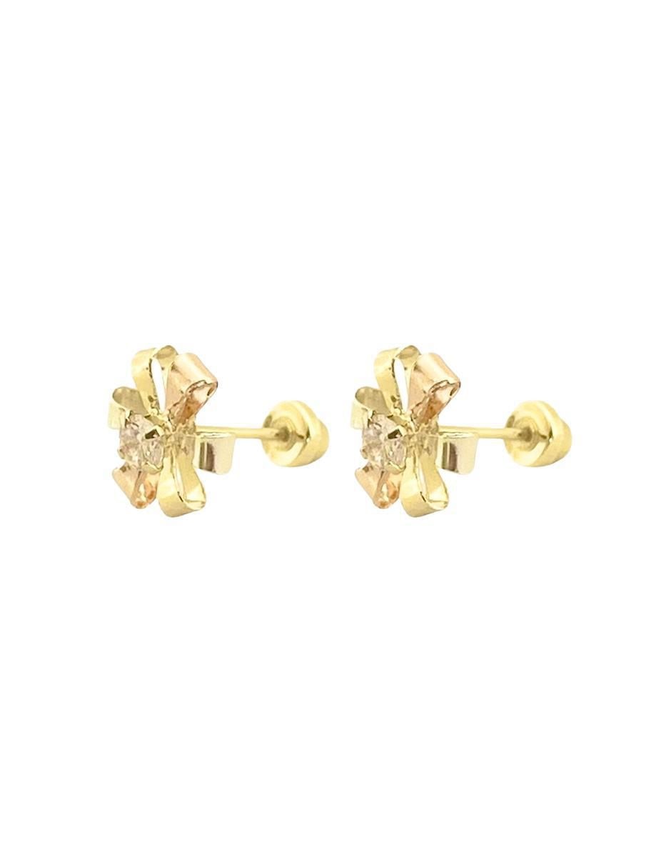 Broqueles de flor de oro con acabado brillante zirconia 2