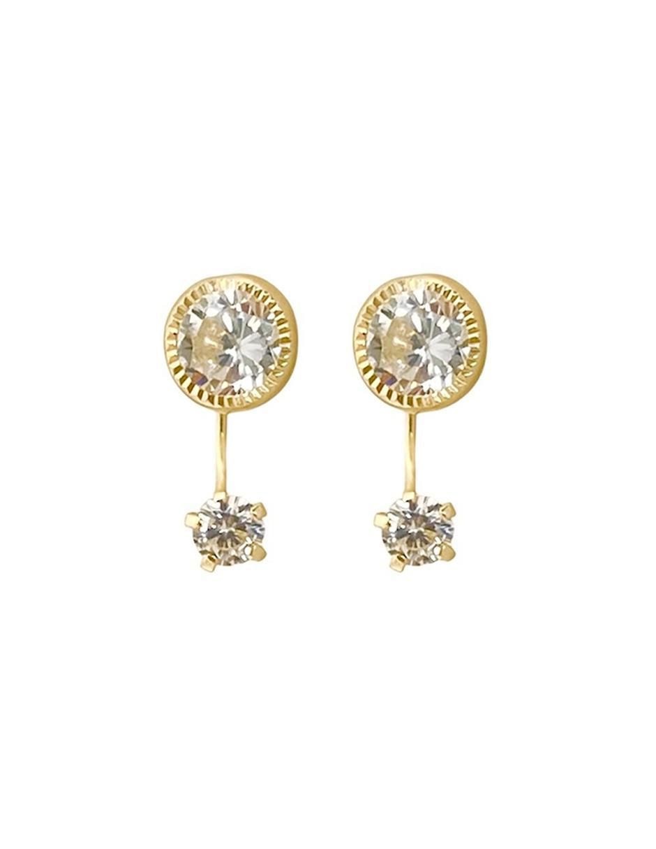 Aretes redondos de oro con acabado brillante zirconia