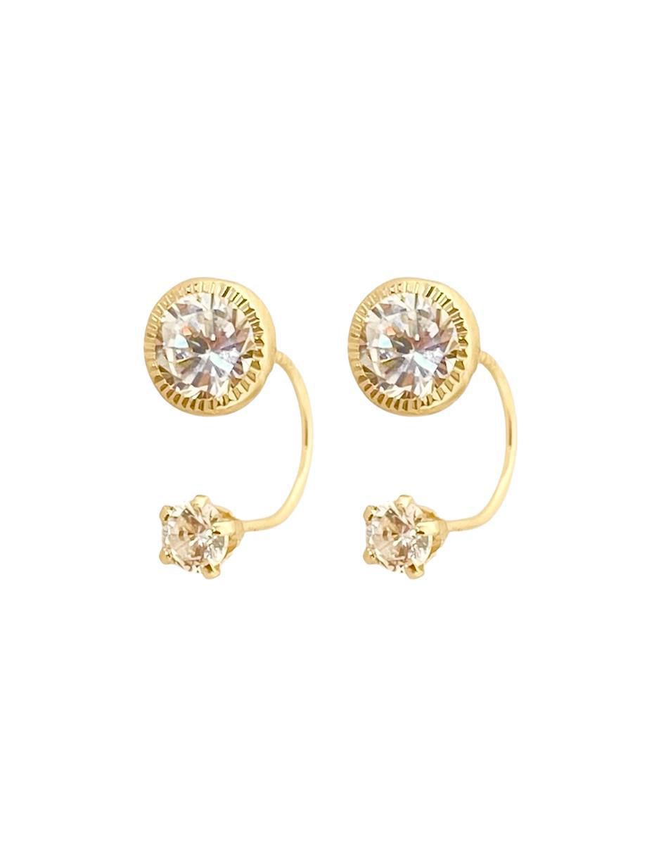 Aretes redondos de oro con acabado brillante zirconia 4