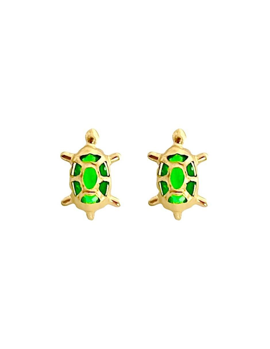 Broqueles de tortuga de oro con acabado brillante zirconia
