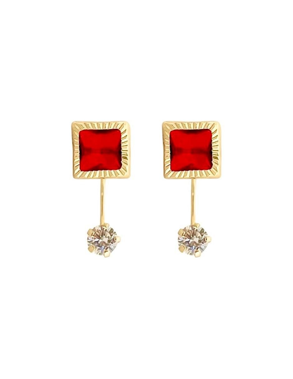 Aretes cuadrados de oro con acabado brillante zirconia