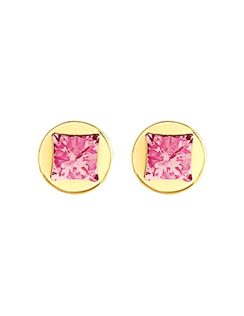 Broqueles redondos de oro con acabado brillante zirconia