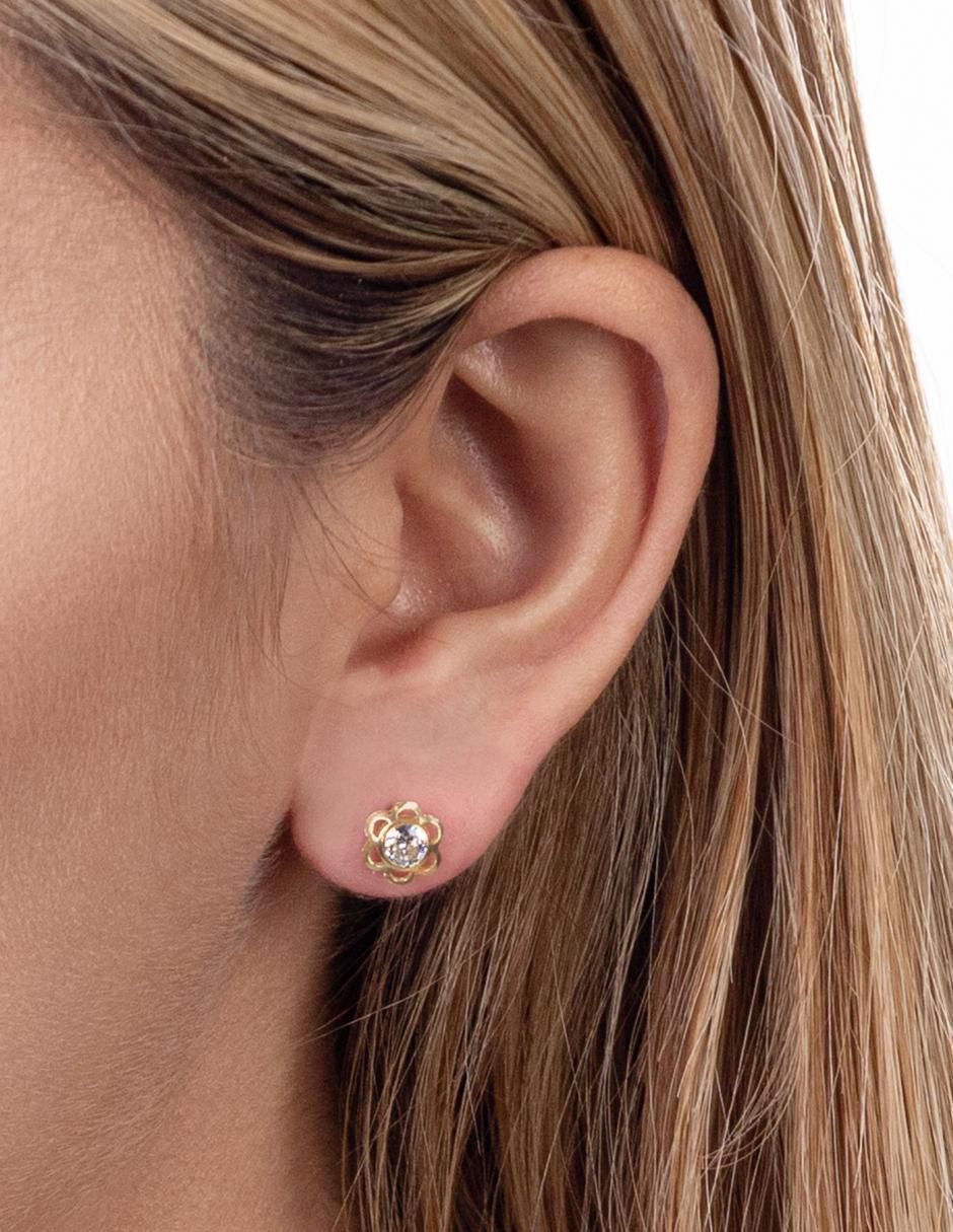 Broqueles de flor de oro con acabado brillante zirconia 2