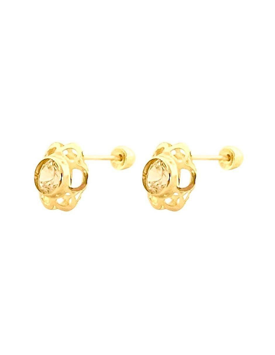 Broqueles de flor de oro con acabado brillante zirconia 4