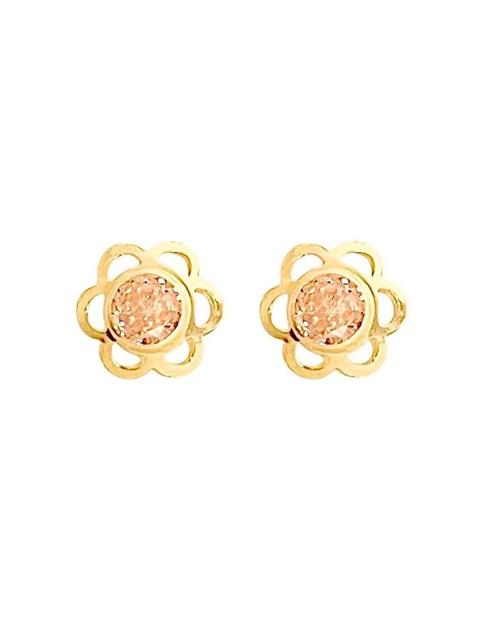 Broqueles de flor de oro con acabado brillante zirconia