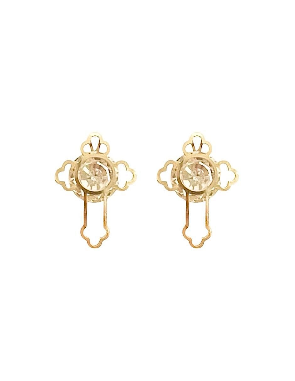 Broqueles de cruz de oro con acabado brillante zirconia