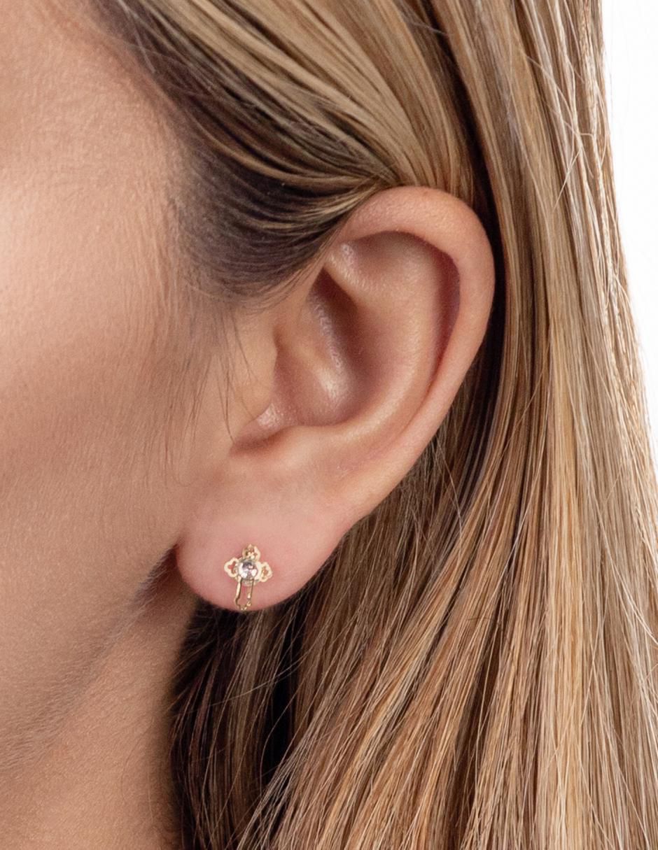 Broqueles de cruz de oro con acabado brillante zirconia 2